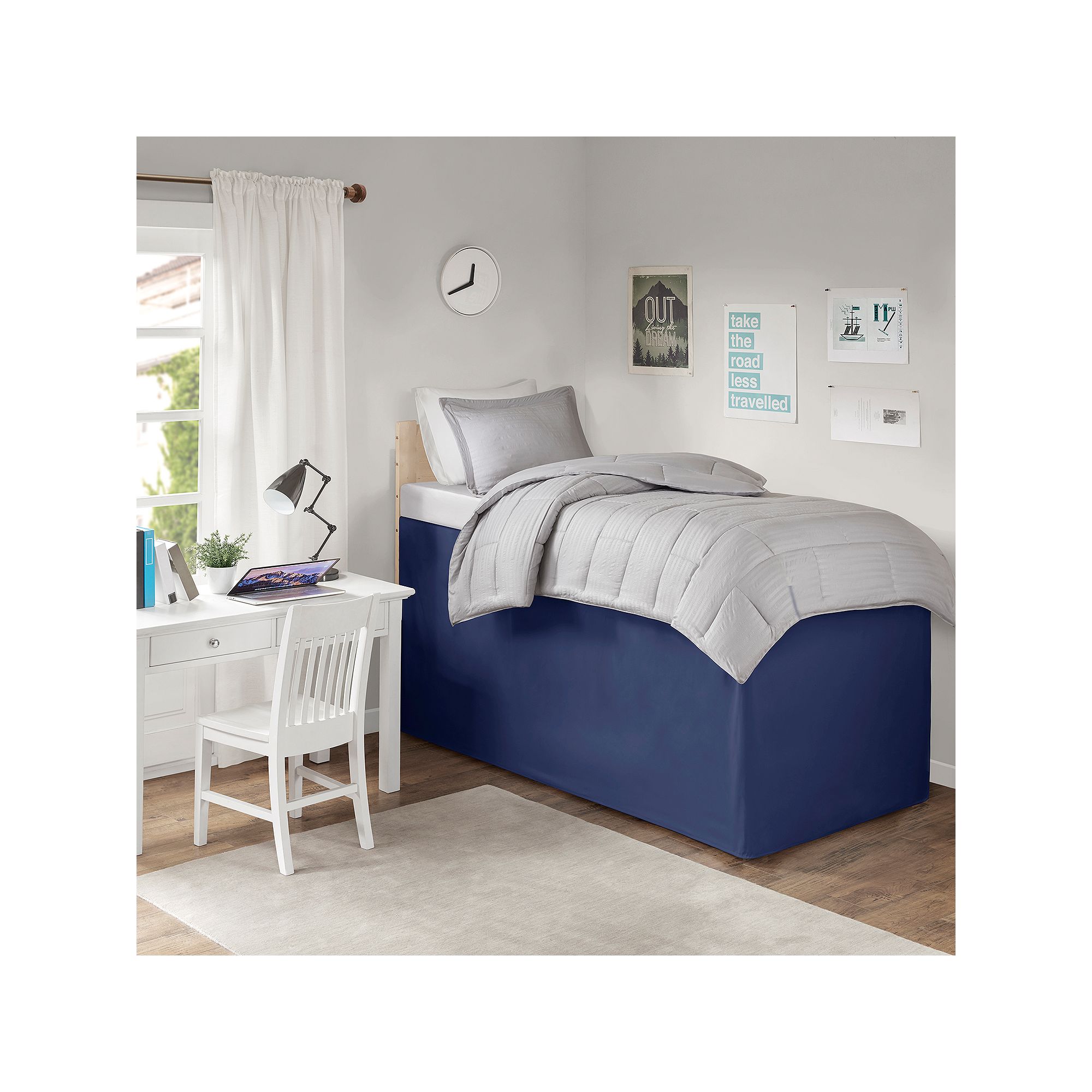 Intelligent Design Extended Drop 36 Dorm Bed Skirt, Size: Twin XL, Blue