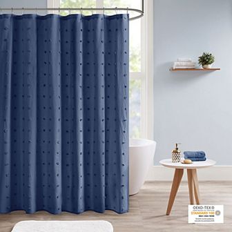 Madison Park Maize Jacquard Pom Pom Shower Curtain