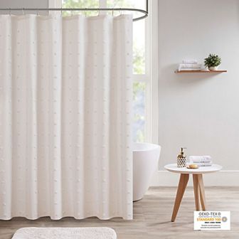 Madison Park Maize Jacquard Pom Pom Shower Curtain