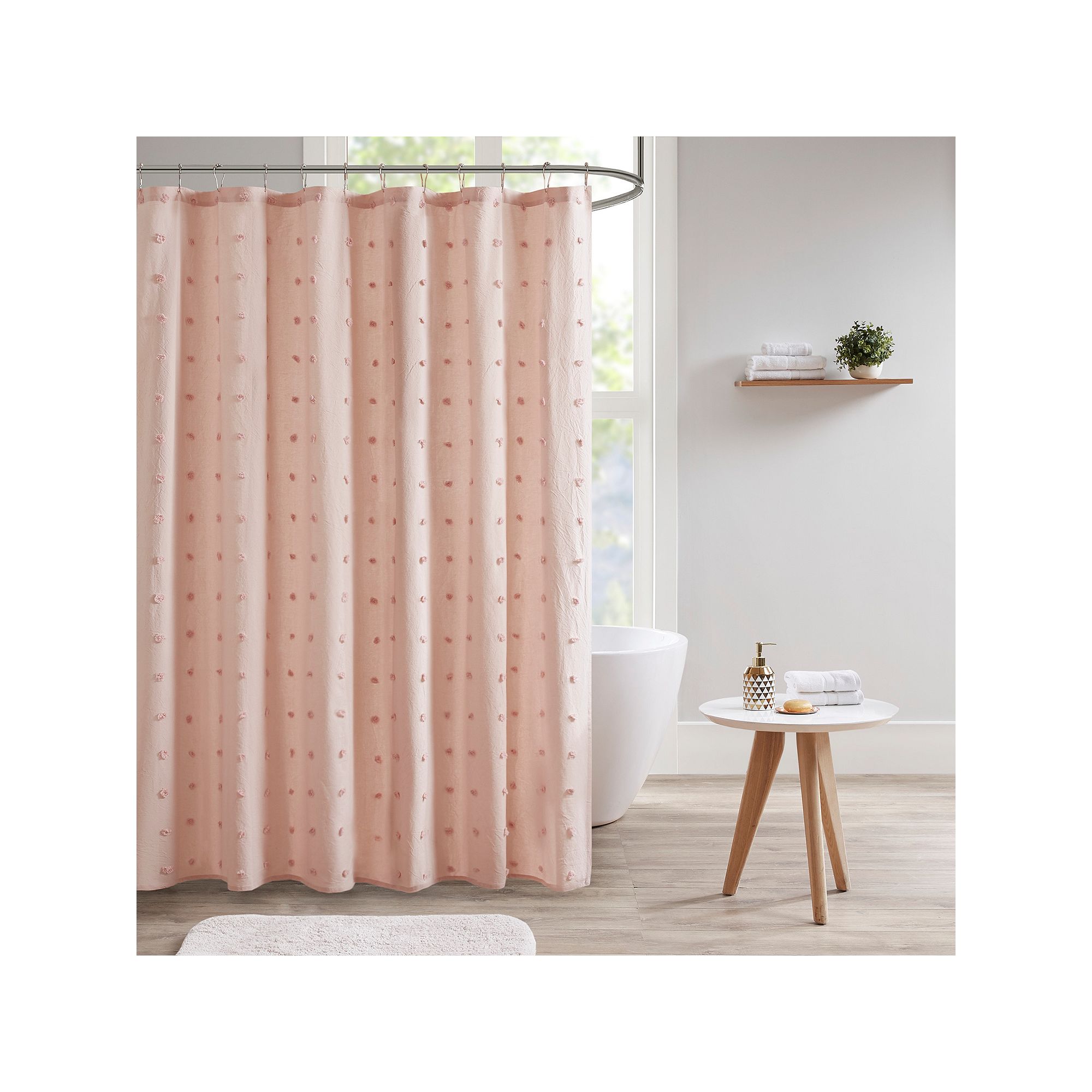 Madison Park Maize Jacquard Pom Pom Shower Curtain, Size: 70X72, Pink