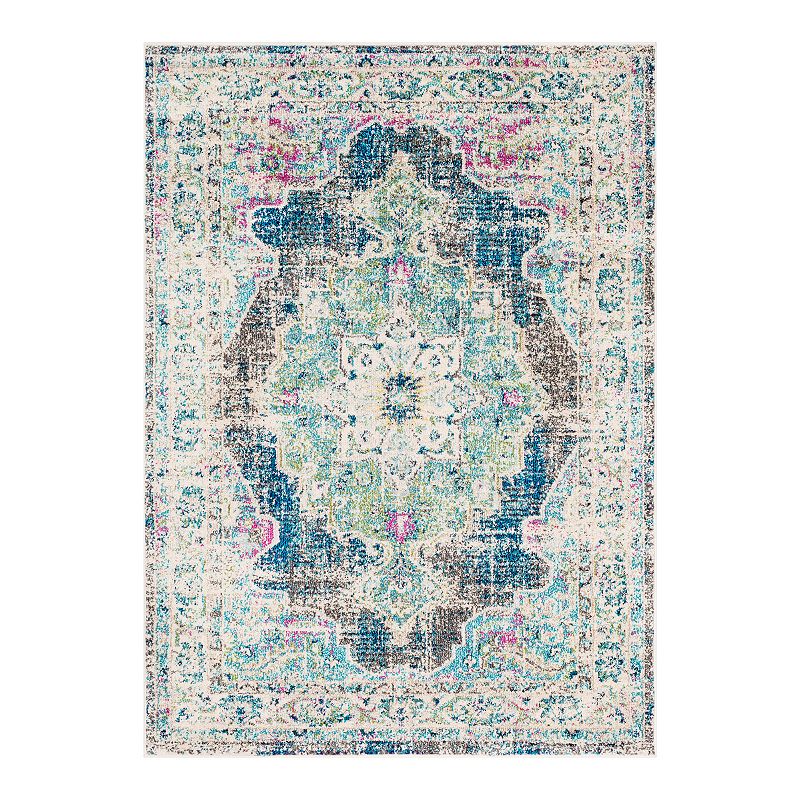 Decor 140 Vallauris Distressed Medallion Rug, Blue, 6.5X9 Ft