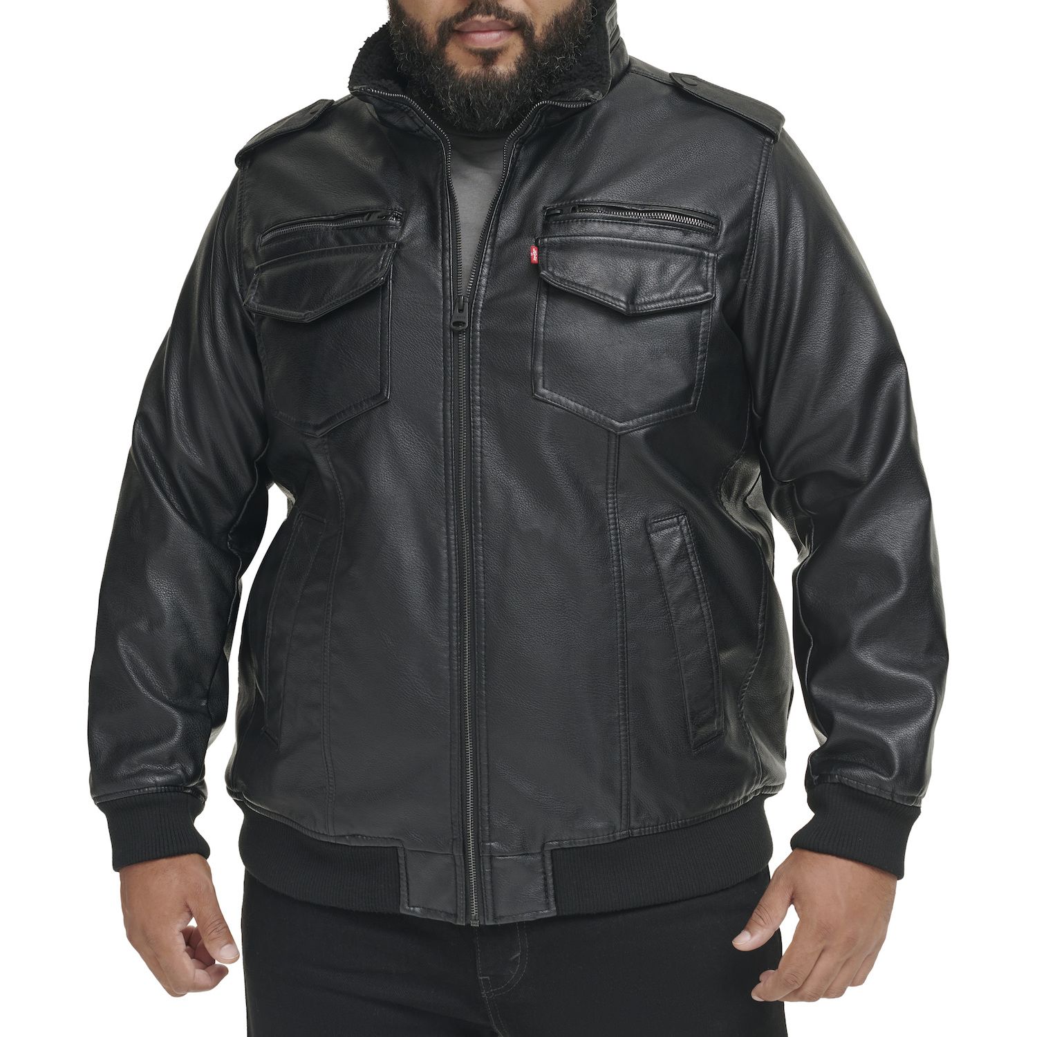 Image for Levi's Big & Tall Faux Leather Sherpa-Lined Aviator Bomber Jacket at Kohl's.