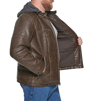 Big & Tall Levi's Faux Leather Quilted Racer Jacket With Jersey Hood