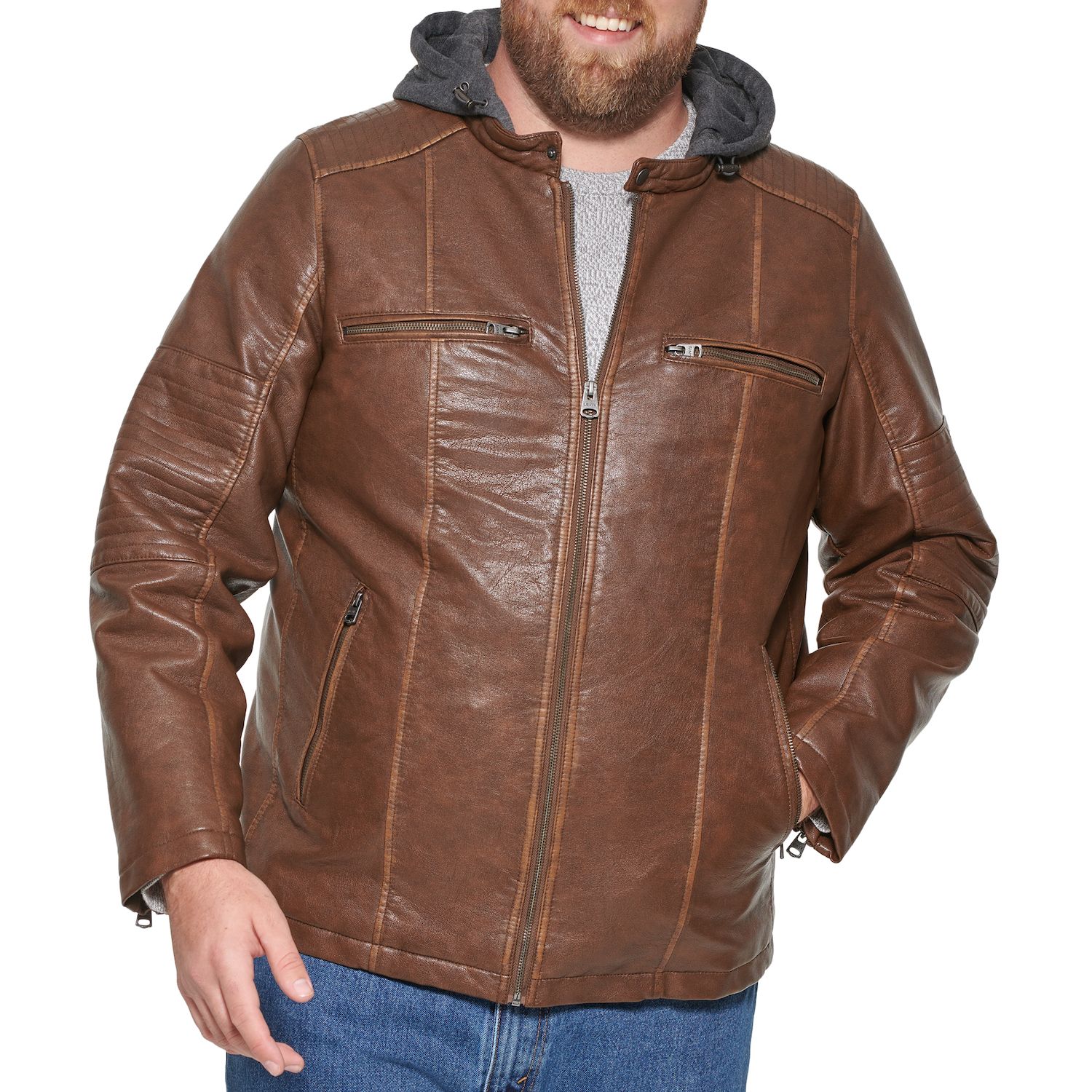 levi's brown leather jacket mens