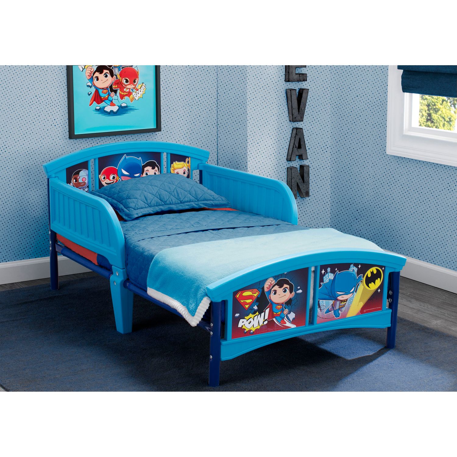 blue toddler bed
