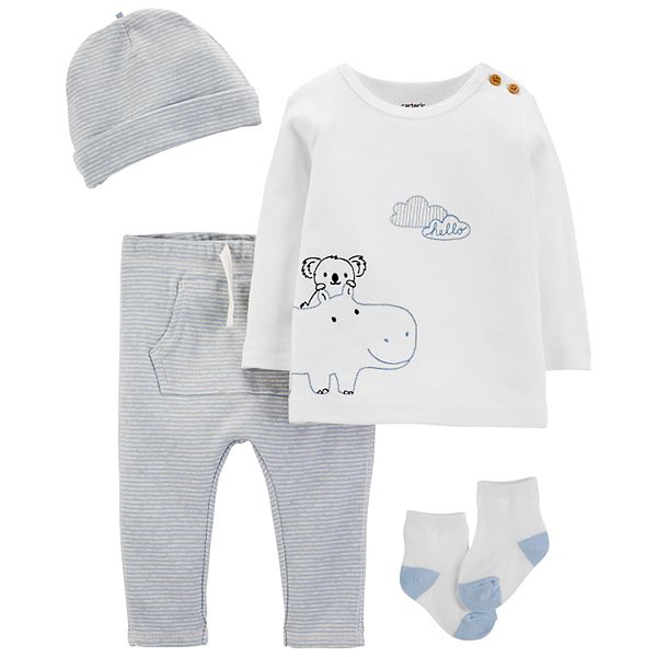 Baby Boy Carter's 4 Piece Take Me Home Hippo & Koala Top, Pants Hat ...