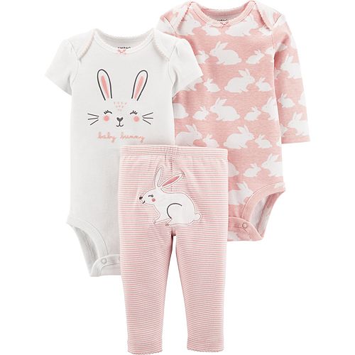 Baby Girl Carter's 3 Piece Bunny Bodysuits & Pants Set