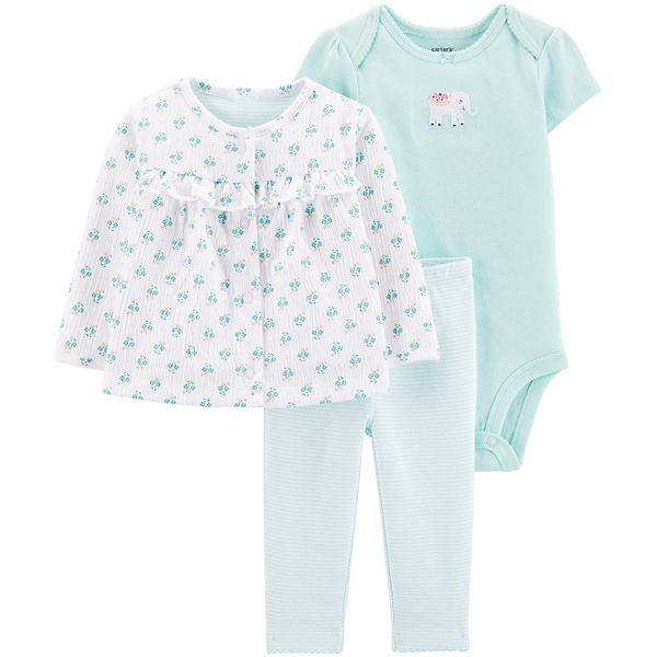 Baby Girl Carter's 3 Piece Floral Cardigan, Bodysuit & Pants Set