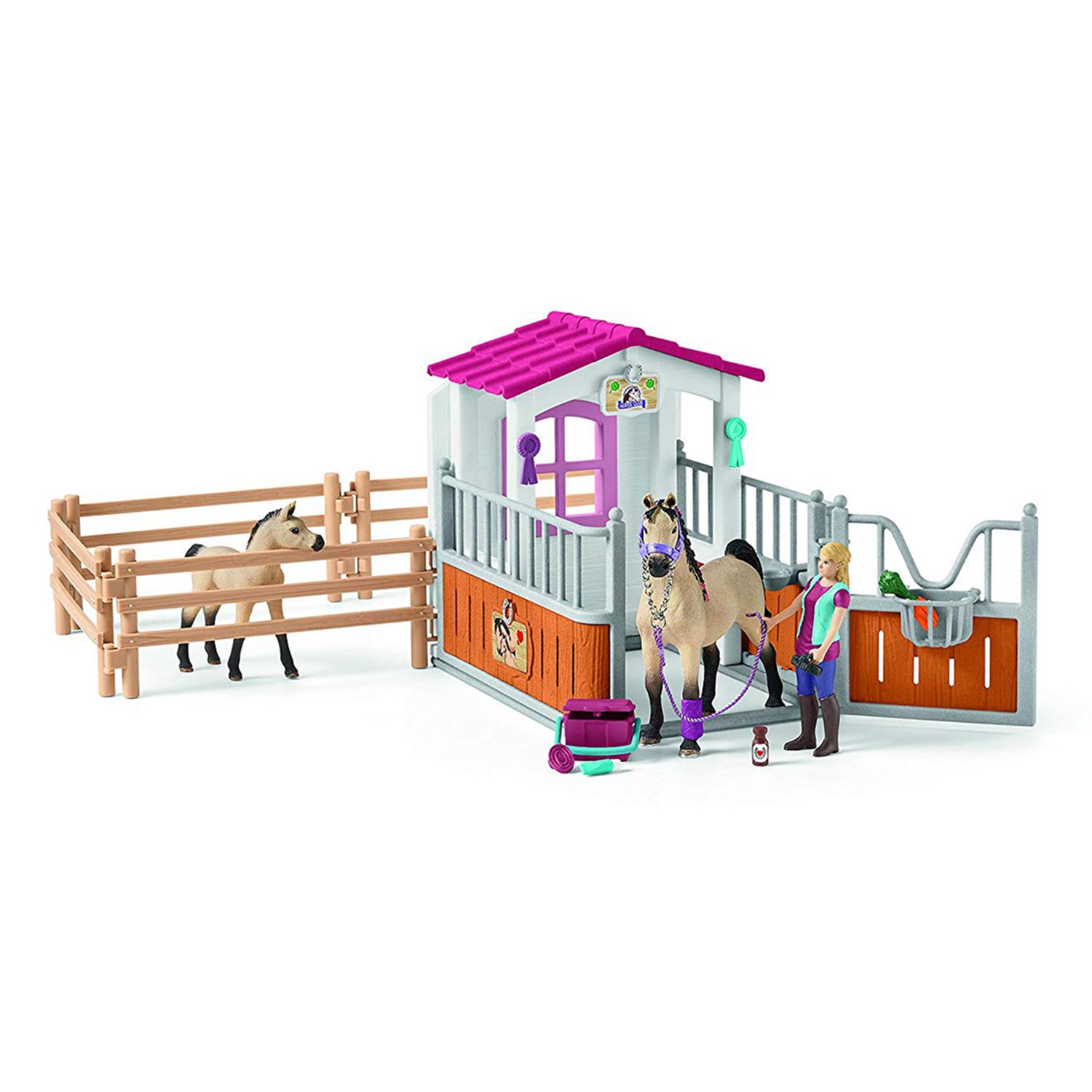 schleich horse stable with 2 bonus horses