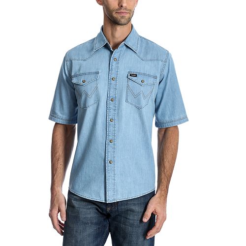 snap front denim shirt