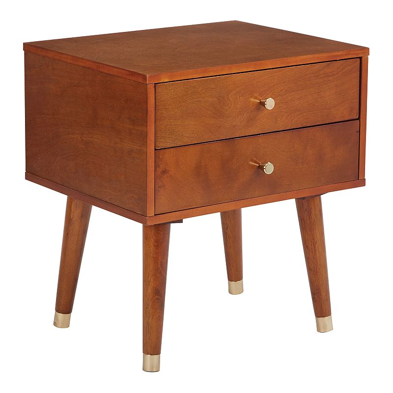 OSP Home Furnishings Cupertino 2-Drawer Side Table, Brown