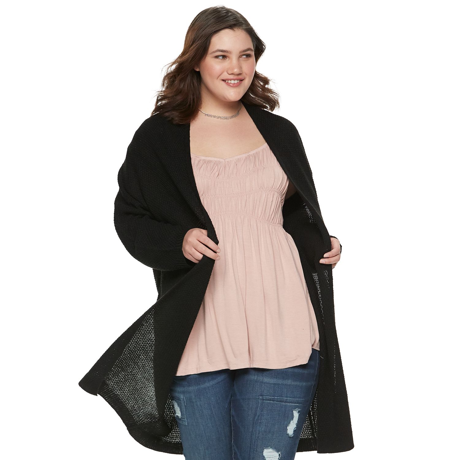 plus size black coatigan