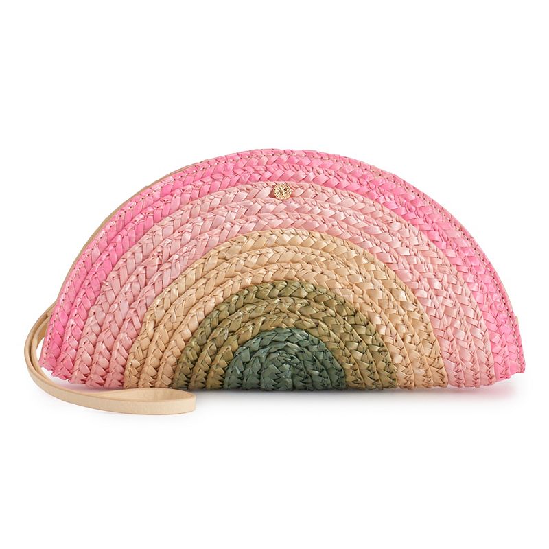 LC Lauren Conrad Rainbow Half-Moon Straw Wristlet, Med Beige