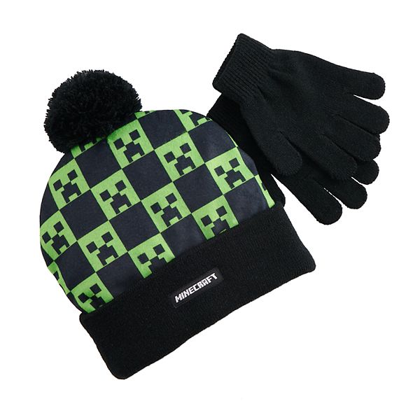 Boy S Minecraft Creeper Knit Hat Glove Set