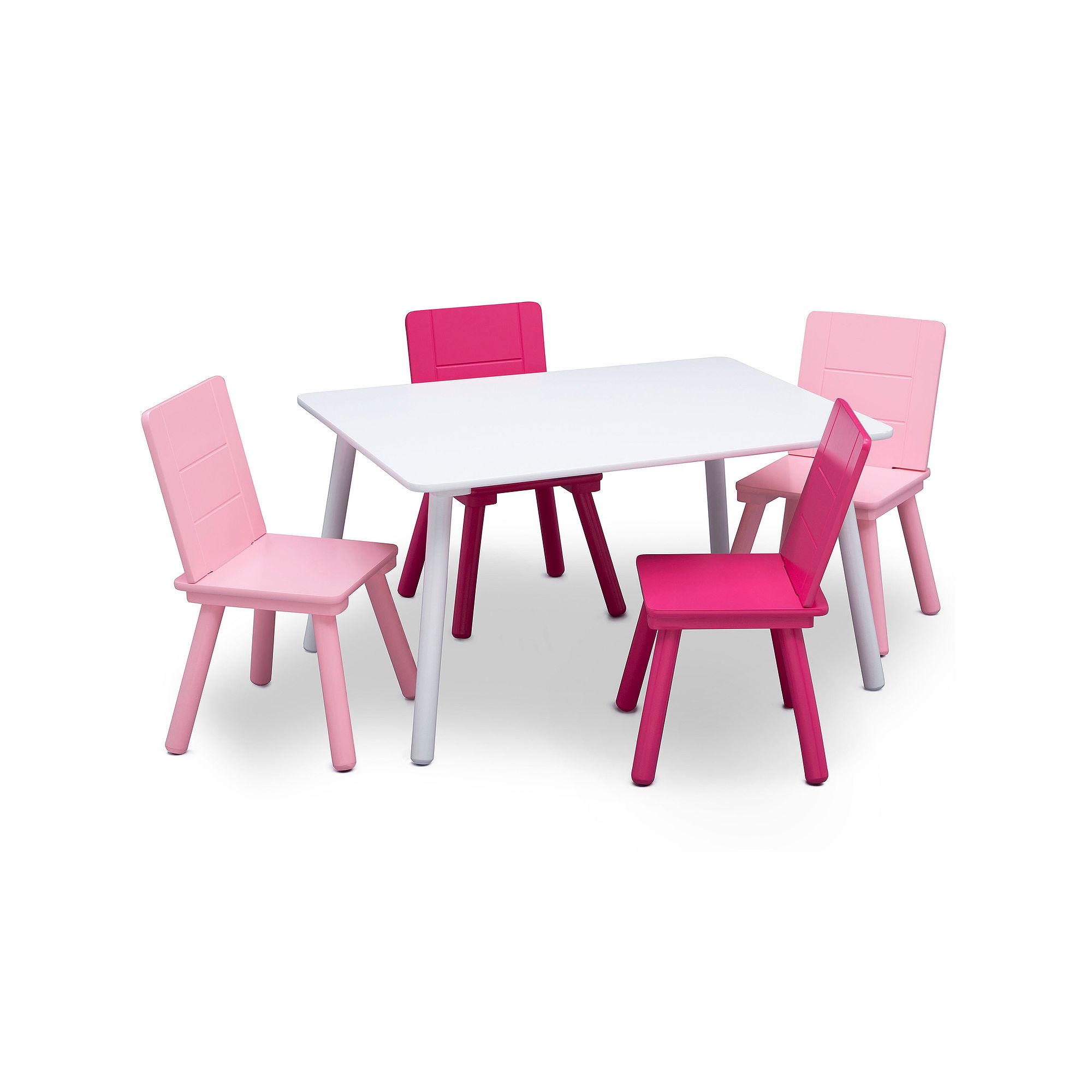 Delta Children Kids Table and 4 Chair Set, White Pink