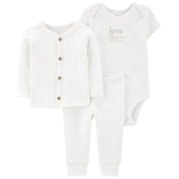 Baby Carter's Cardigan, "Love" Bodysuit & Pants Set