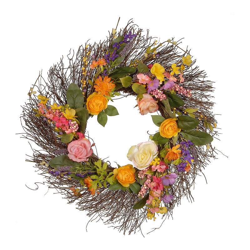 National Tree Company Spring Artificial Wildflower Wreath, Multicolor