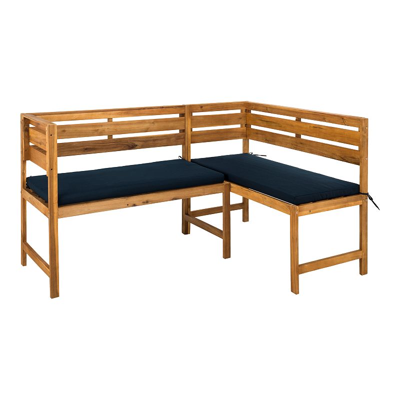 Safavieh Wilton Balcony Corner Lounge Booth Bench & Dining Table 2-piece Set, Natural Blue