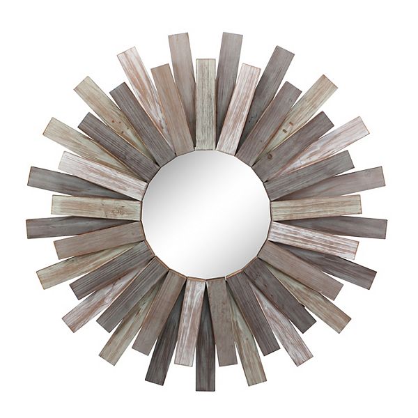 Stonebriar Collection Round Wooden Sunburst Hanging Wall Mirror