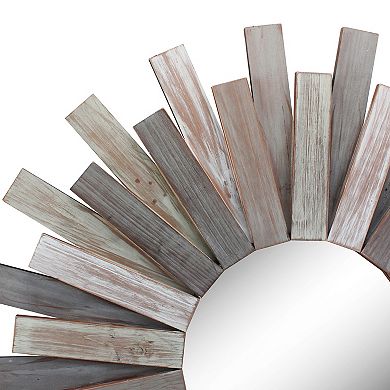 Stonebriar Collection Round Wooden Sunburst Hanging Wall Mirror