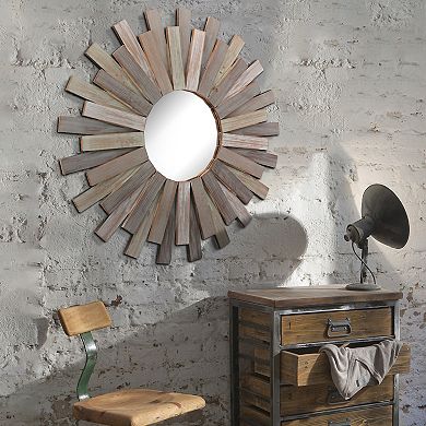 Stonebriar Collection Round Wooden Sunburst Hanging Wall Mirror