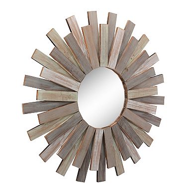 Stonebriar Collection Round Wooden Sunburst Hanging Wall Mirror