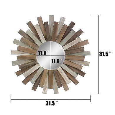 Stonebriar Collection Round Wooden Sunburst Hanging Wall Mirror