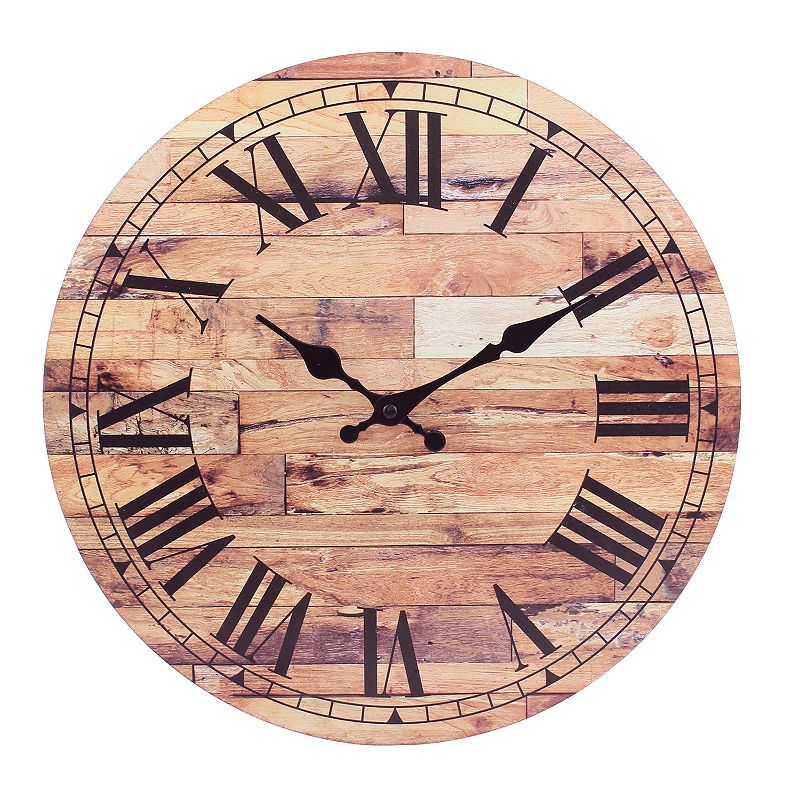 Stonebriar Old Fashioned Round Wood Wall Clock, Brown