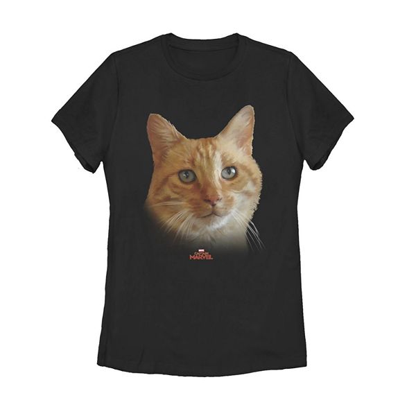 Juniors' Captain Marvel Goose Cat Face Graphic Tee