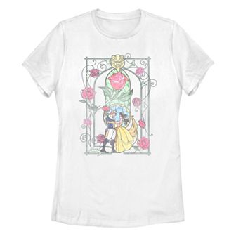 Disney's Beauty And The Beast Stained Glass Juniors' Graphic Tee