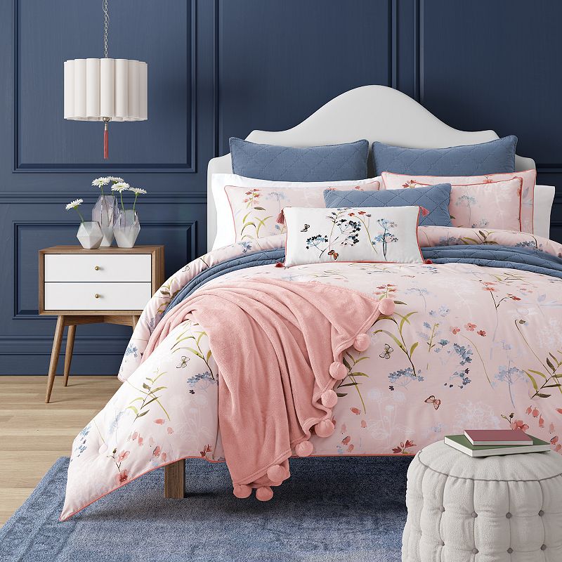 37 West Blakely Rose Comforter Mini Set, Pink, Full/Queen