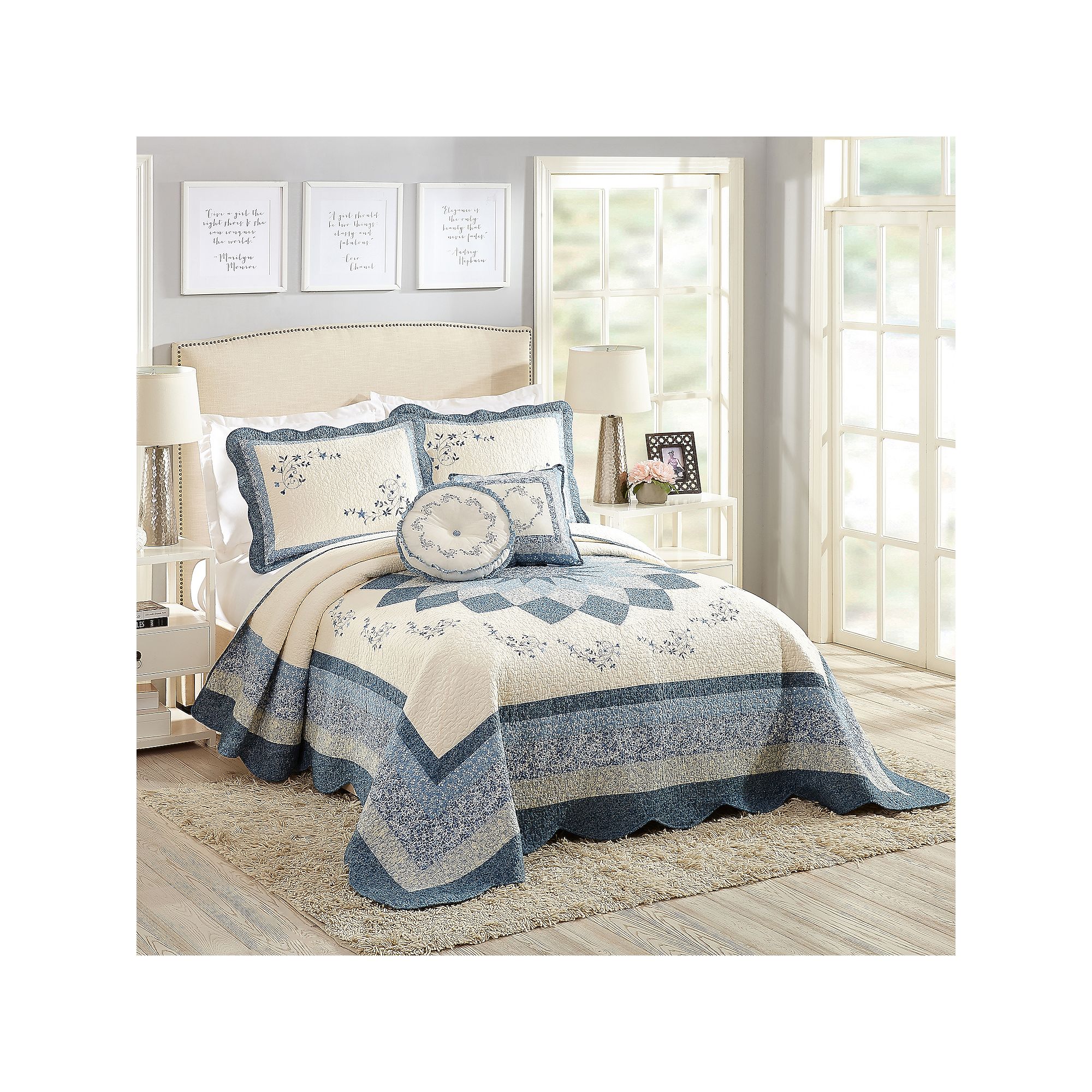Modern Heirloom Charlotte Bedspread or Sham, Blue