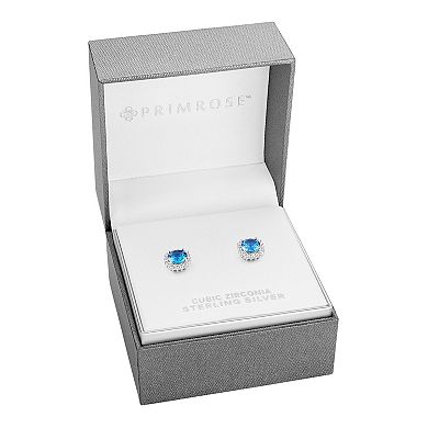 PRIMROSE Sterling Silver Cubic Zirconia Halo Stud Earrings