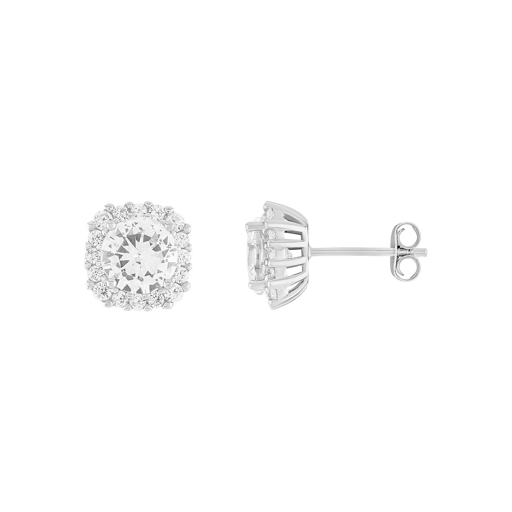 PRIMROSE Sterling Silver Cubic Zirconia Halo Stud Earrings, Womens, April