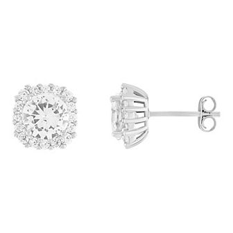 PRIMROSE Sterling Silver Cubic Zirconia Halo Stud Earrings