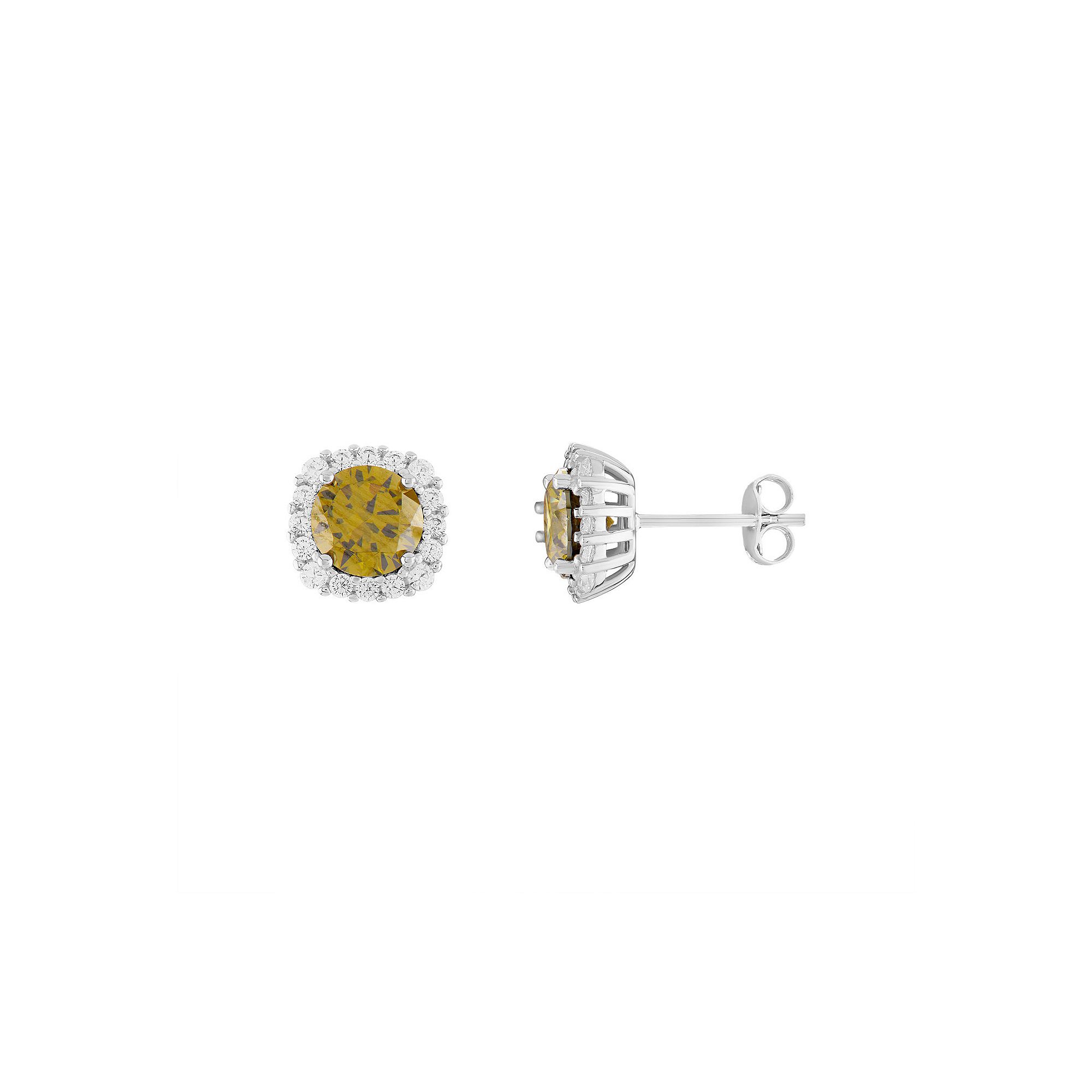 PRIMROSE Sterling Silver Cubic Zirconia Halo Stud Earrings, Womens, August