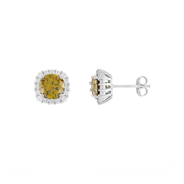 PRIMROSE Sterling Silver Cubic Zirconia Halo Stud Earrings - August