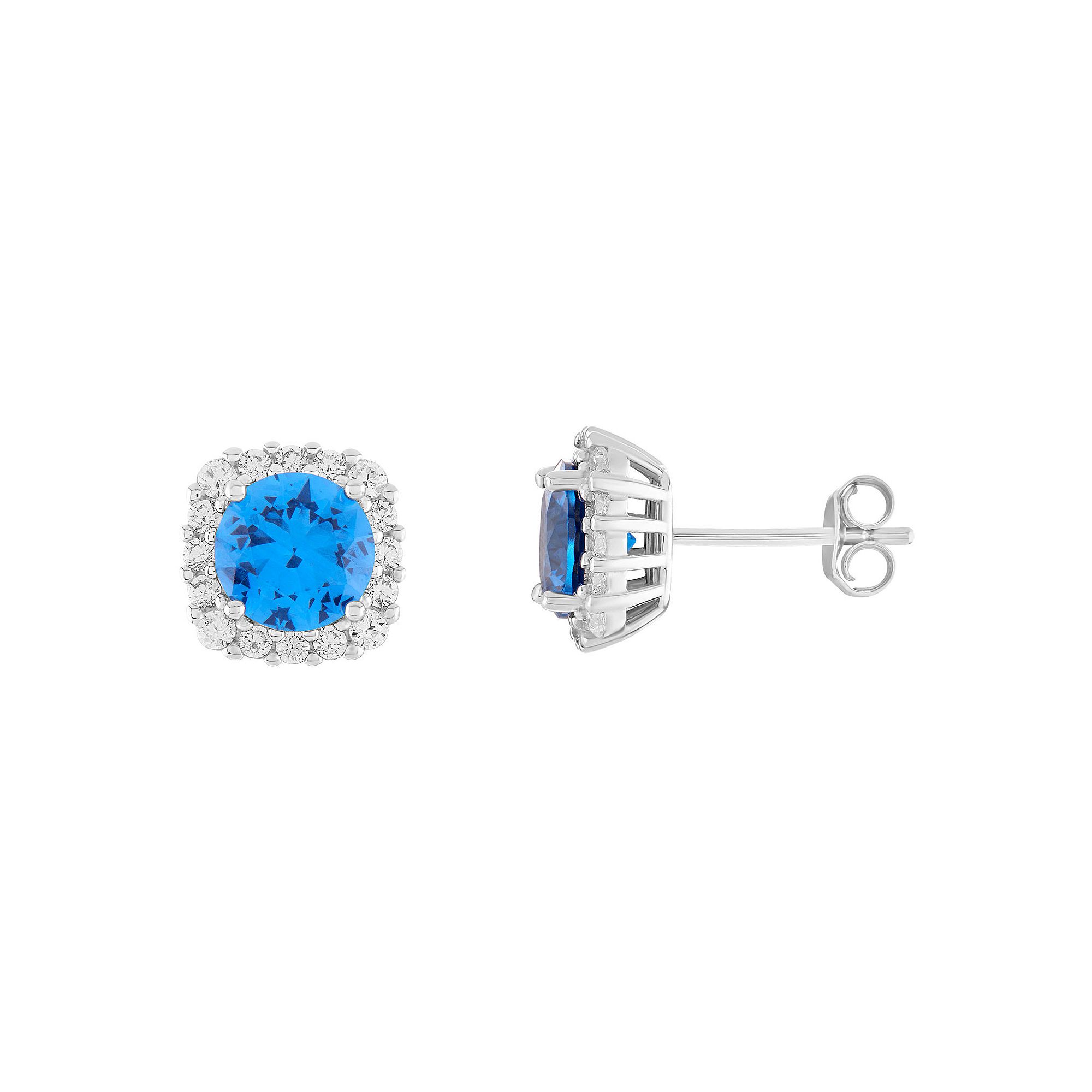 PRIMROSE Sterling Silver Cubic Zirconia Halo Stud Earrings, Womens, Decemb