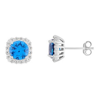 PRIMROSE Sterling Silver Cubic Zirconia Halo Stud Earrings