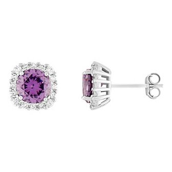 PRIMROSE Sterling Silver Cubic Zirconia Halo Stud Earrings