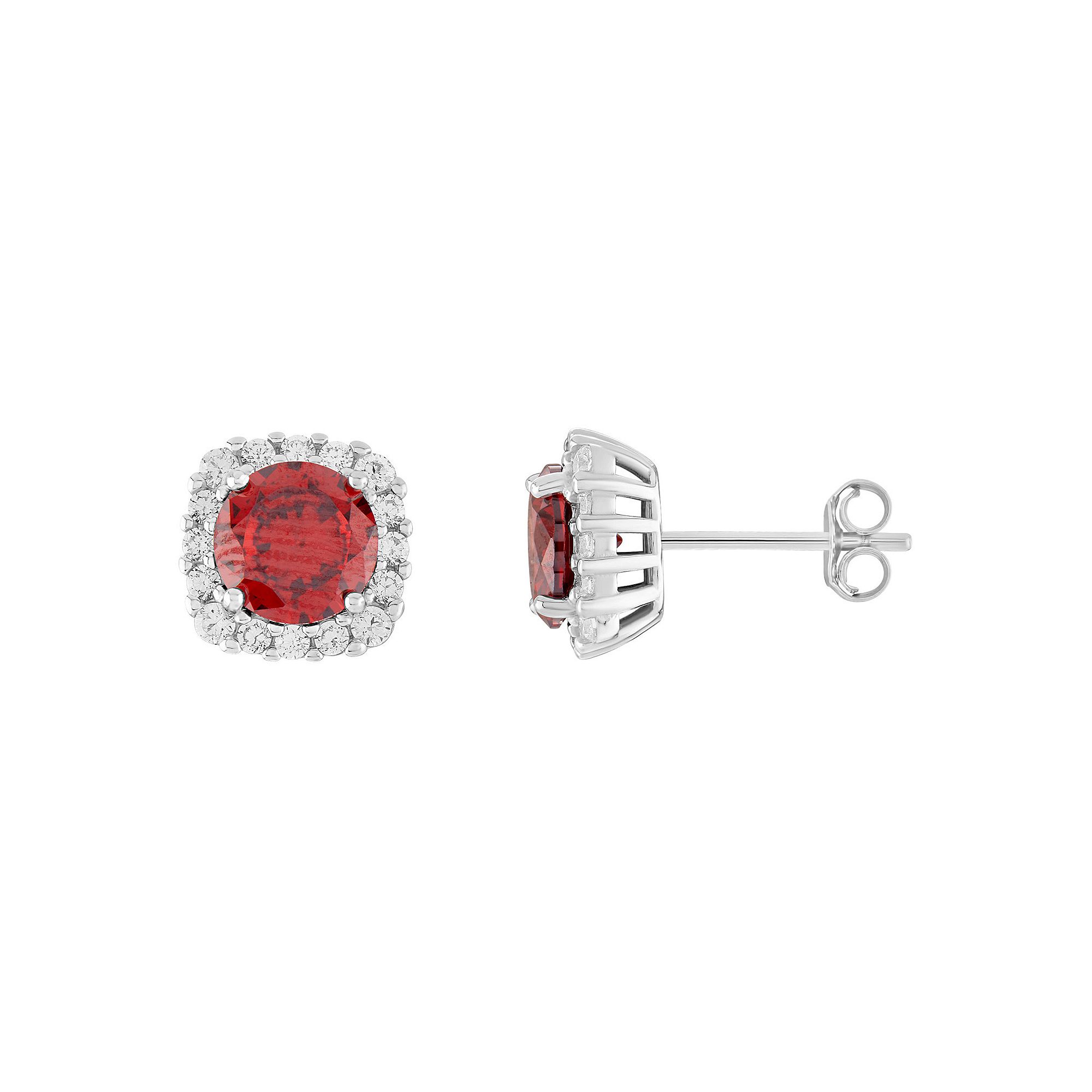 PRIMROSE Sterling Silver Cubic Zirconia Halo Stud Earrings, Womens, Januar