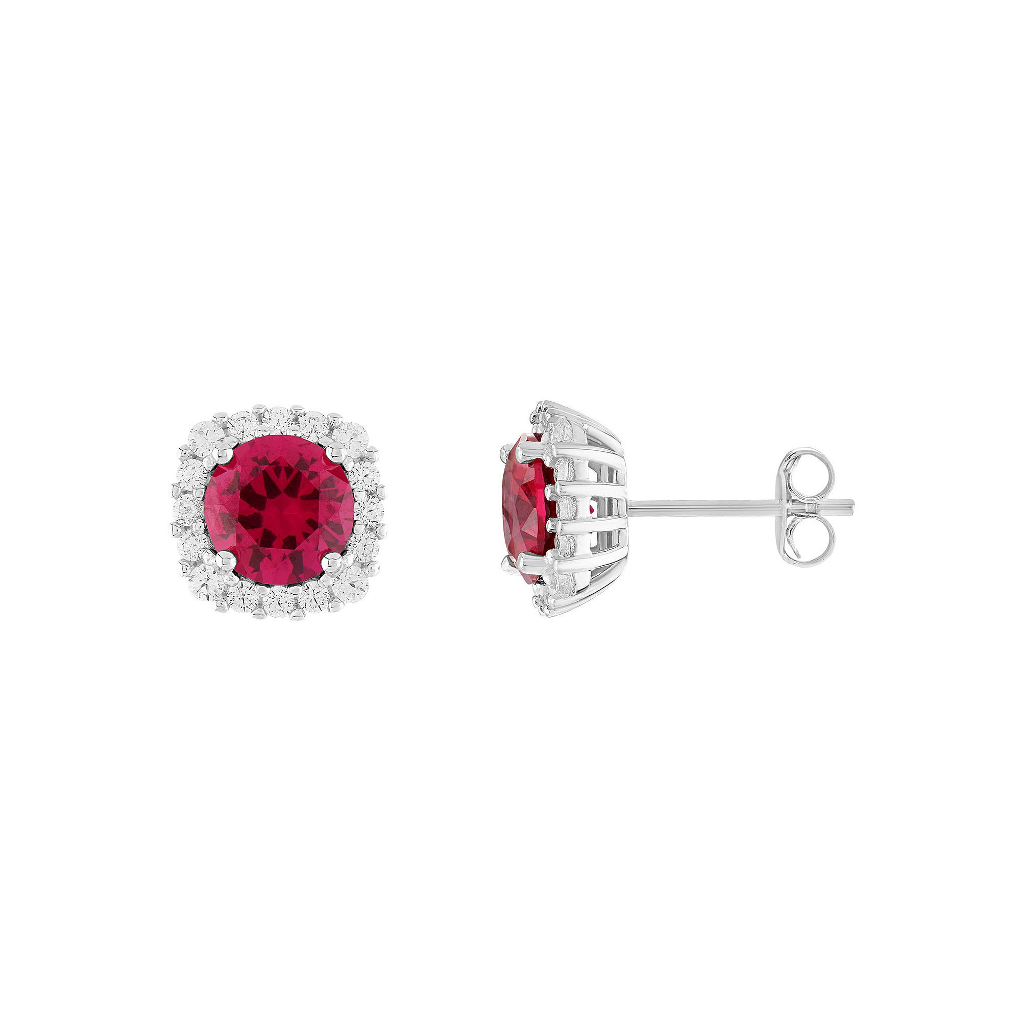 PRIMROSE Sterling Silver Cubic Zirconia Halo Stud Earrings, Womens, July