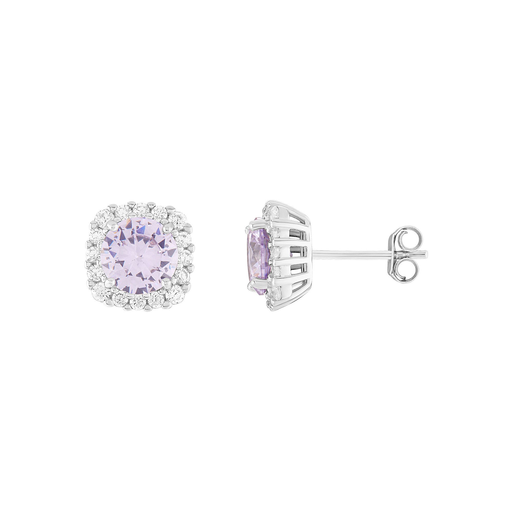 PRIMROSE Sterling Silver Cubic Zirconia Halo Stud Earrings, Womens, June