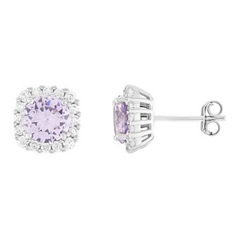 PRIMROSE Sterling Silver Cubic Zirconia Halo Stud Earrings
