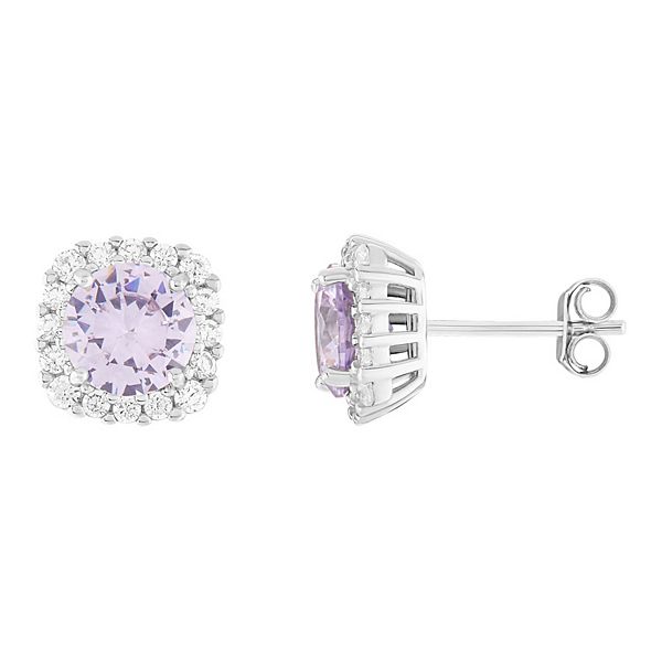 PRIMROSE Sterling Silver Cubic Zirconia Halo Stud Earrings - June