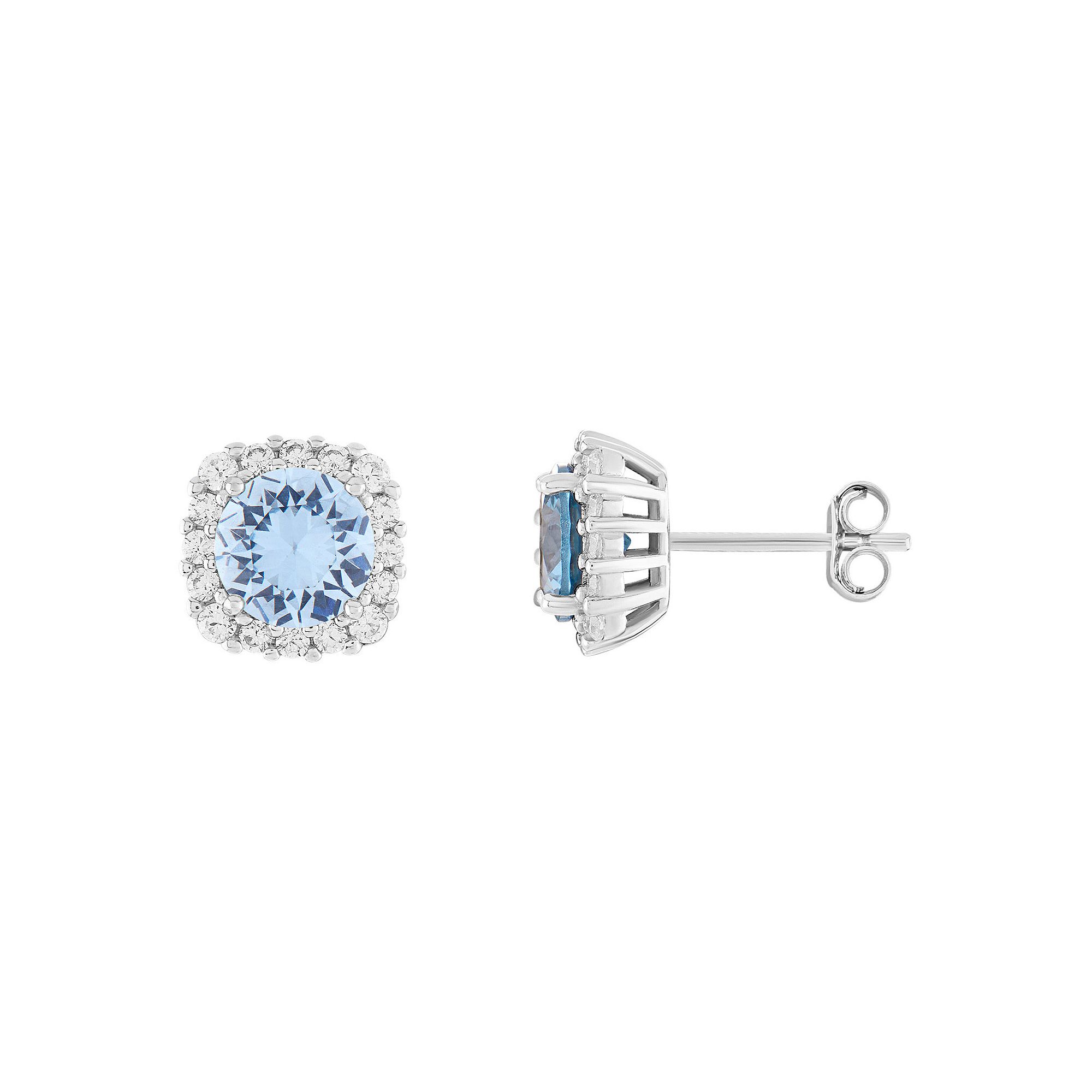 PRIMROSE Sterling Silver Cubic Zirconia Halo Stud Earrings, Womens, March