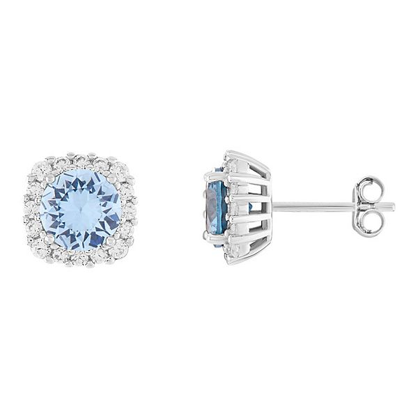 PRIMROSE Sterling Silver Cubic Zirconia Halo Stud Earrings - March
