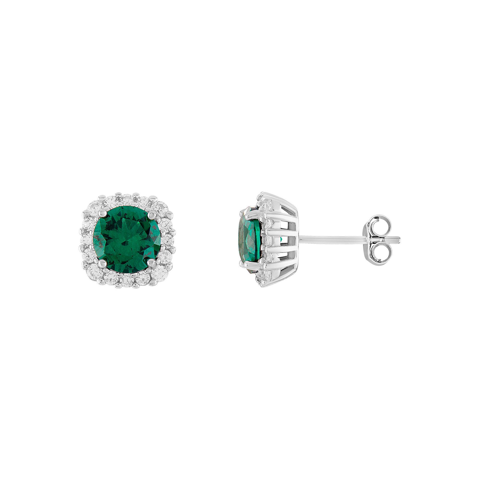 PRIMROSE Sterling Silver Cubic Zirconia Halo Stud Earrings, Womens, May