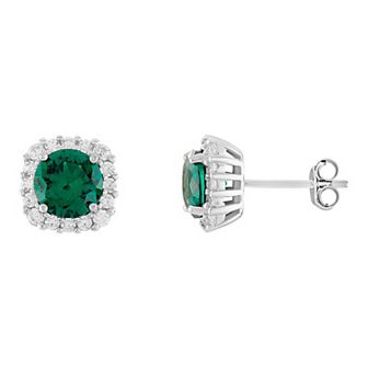 PRIMROSE Sterling Silver Cubic Zirconia Halo Stud Earrings