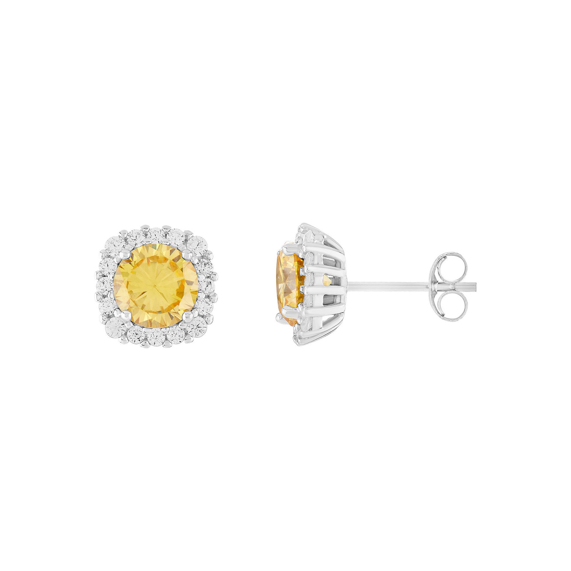 PRIMROSE Sterling Silver Cubic Zirconia Halo Stud Earrings, Womens, Novemb
